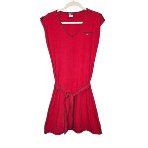 Tommy Jeans 2001 Womens Red V-Neck Belted Dress‎ L Cotton V Neck Vintage Y2K